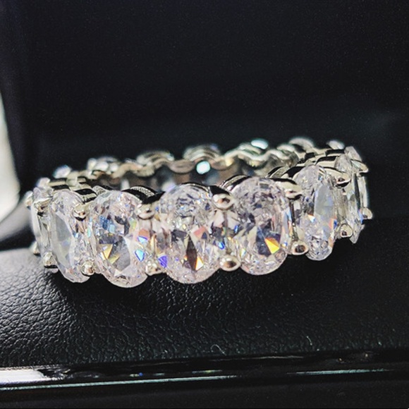 Sterling silver Oval Eternity Wedding Band 5 6 7 8 - Picture 11 of 14